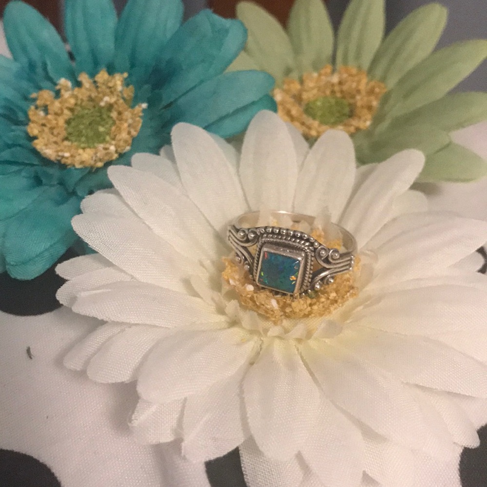 Size 8 Sterling Silver Blue Opal Ring